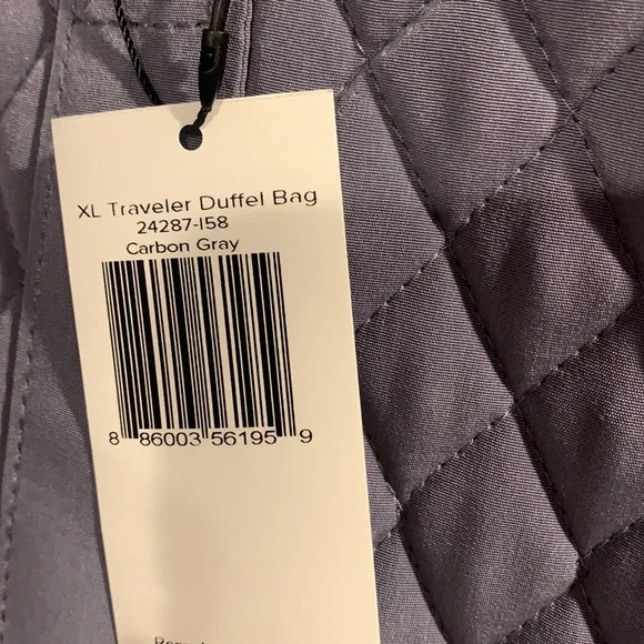 NWT Vera Bradley xl traveler duffel bag carbon grey gray - Picture 3 of 7